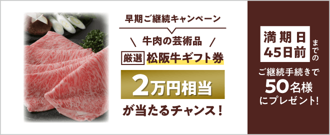 SBI損保 牛肉の芸術品 厳選 松阪牛ギフト券2万円相当・抽選50名